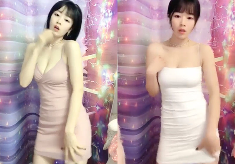 2021071801梓熙的直播间性感粉色白色吊带裙热舞
