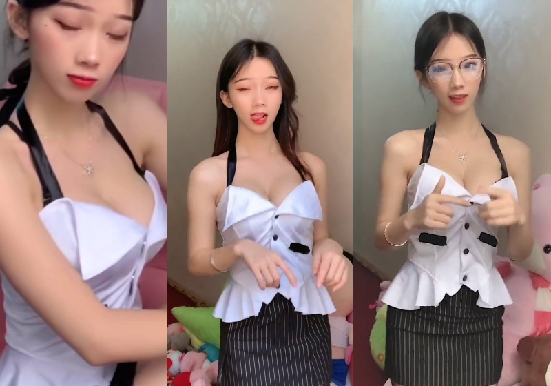 快手小霜霜白色开胸制服抖胸视频