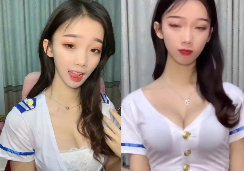 快手小小霜蓝色超短裙抖胸视频