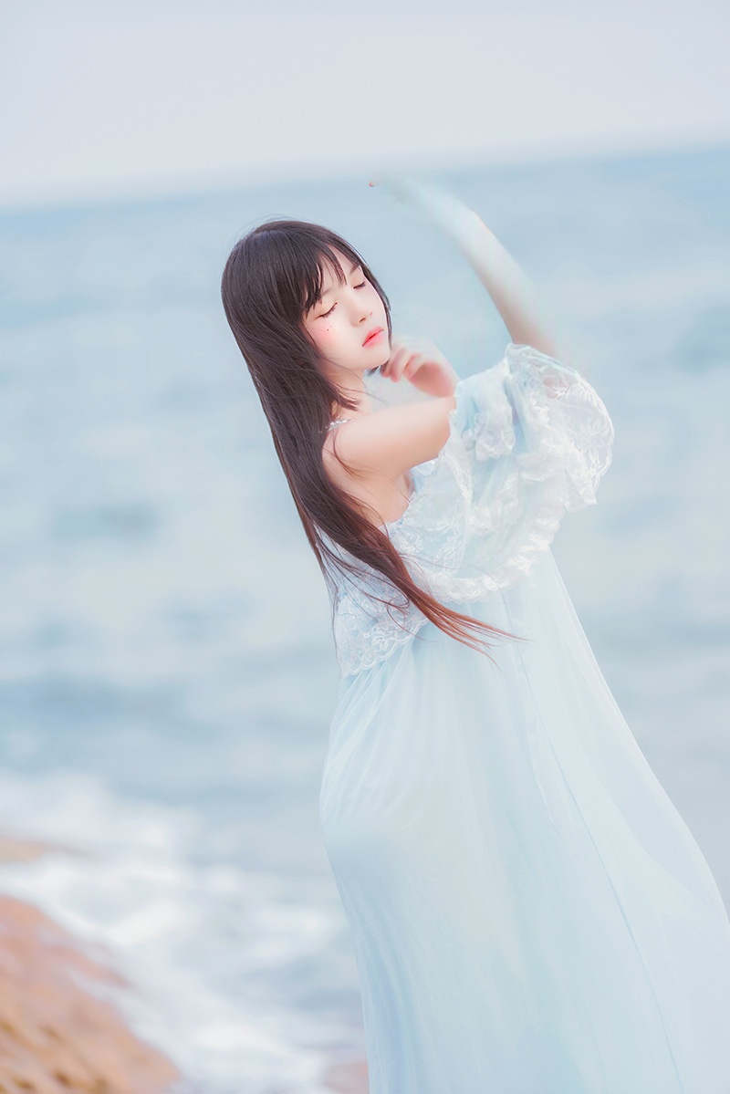 罗莉风COS桜桃喵蓝色长裙